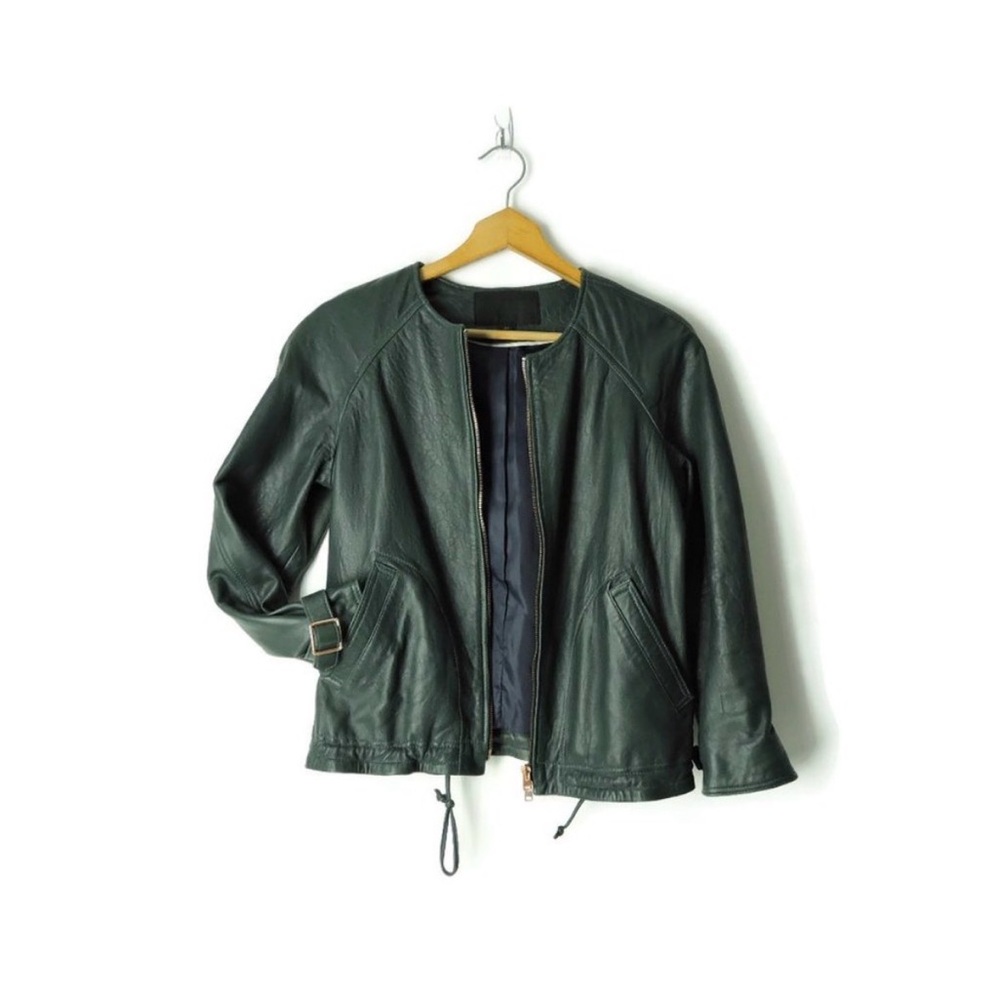 JCREW | emerald green leather jacket